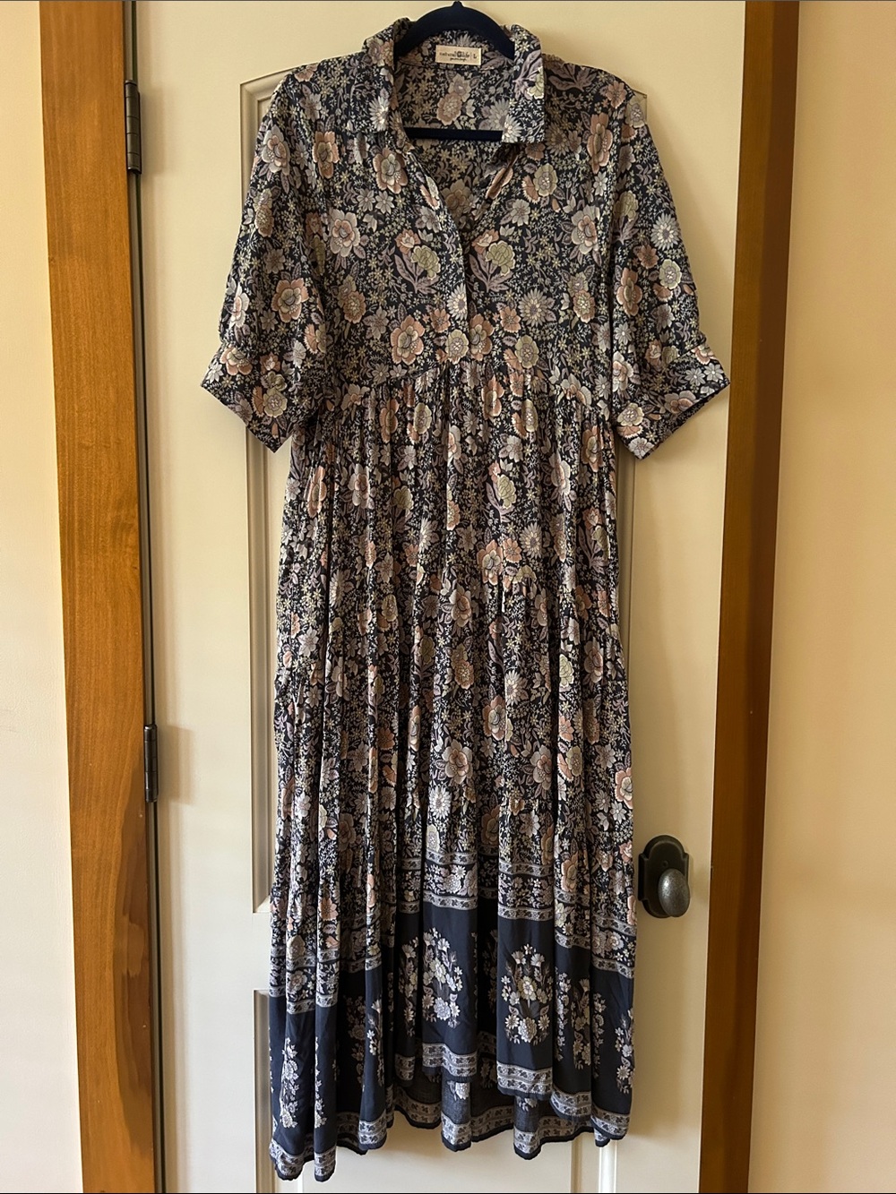 NATURAL LIFE Navy Floral Maxi Dress with Blush Accents